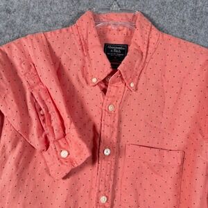 Abercrombie‎ & Fitch Shirt Mens XL Coral Polkadot Linen Button Down Boho Casual